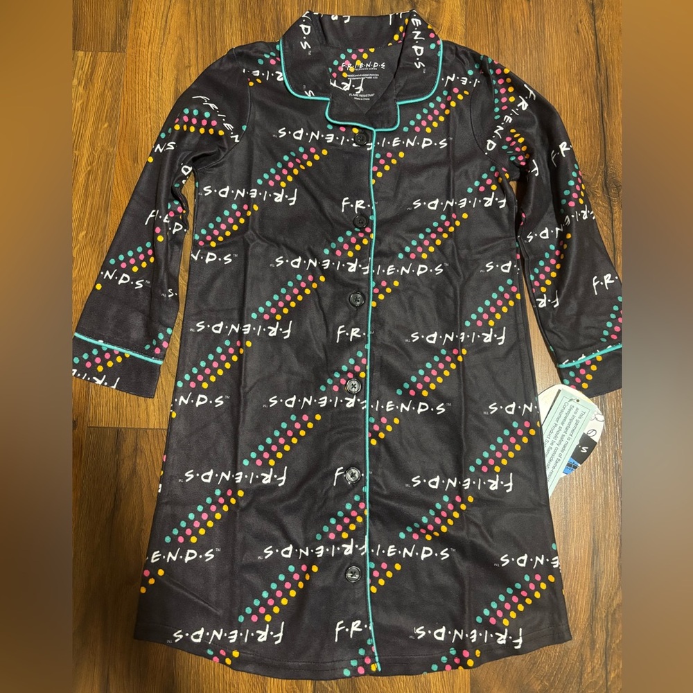 Friends Girls’ Long Sleeve Button Down Nightgown Pajamas - Black 6 - Picture 3 of 3